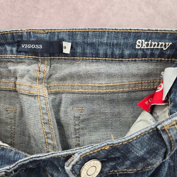 Vigoss Blue Skinny Distress Tapered Cotton Denim Jeans 9 - Picture 7 of 8